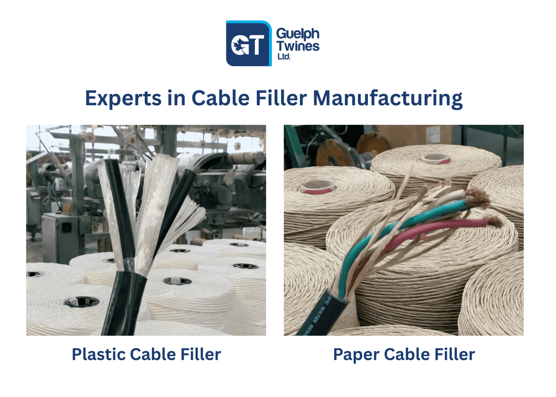 Guelph Twines offer a cable filler solution designed to enhance the performance and reliability of electrical cables. Our paper and plastic cable fillers are engineered for superior strength and flexibility, ensuring optimal cable functionality in every use.